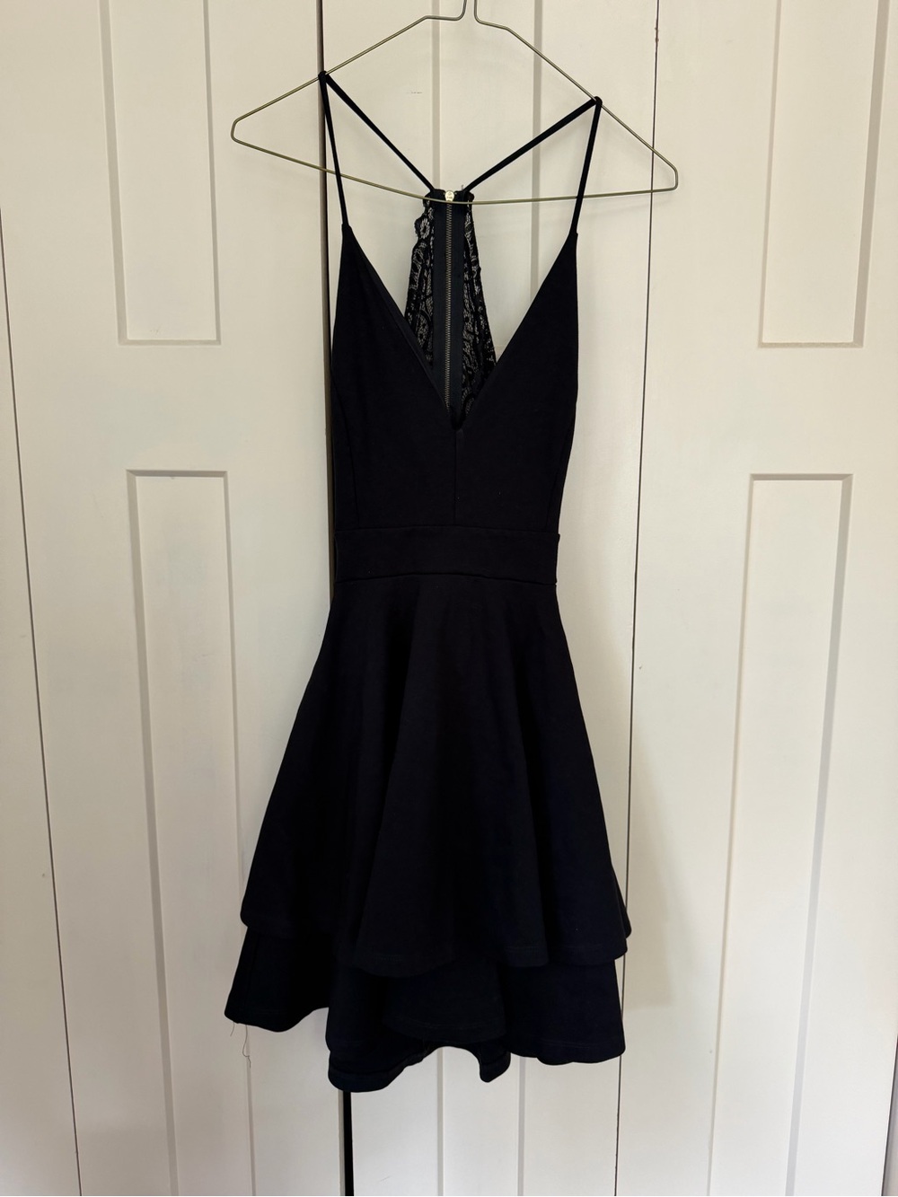 Windsor Black Lace-Back Tiered Skater Mini Dress